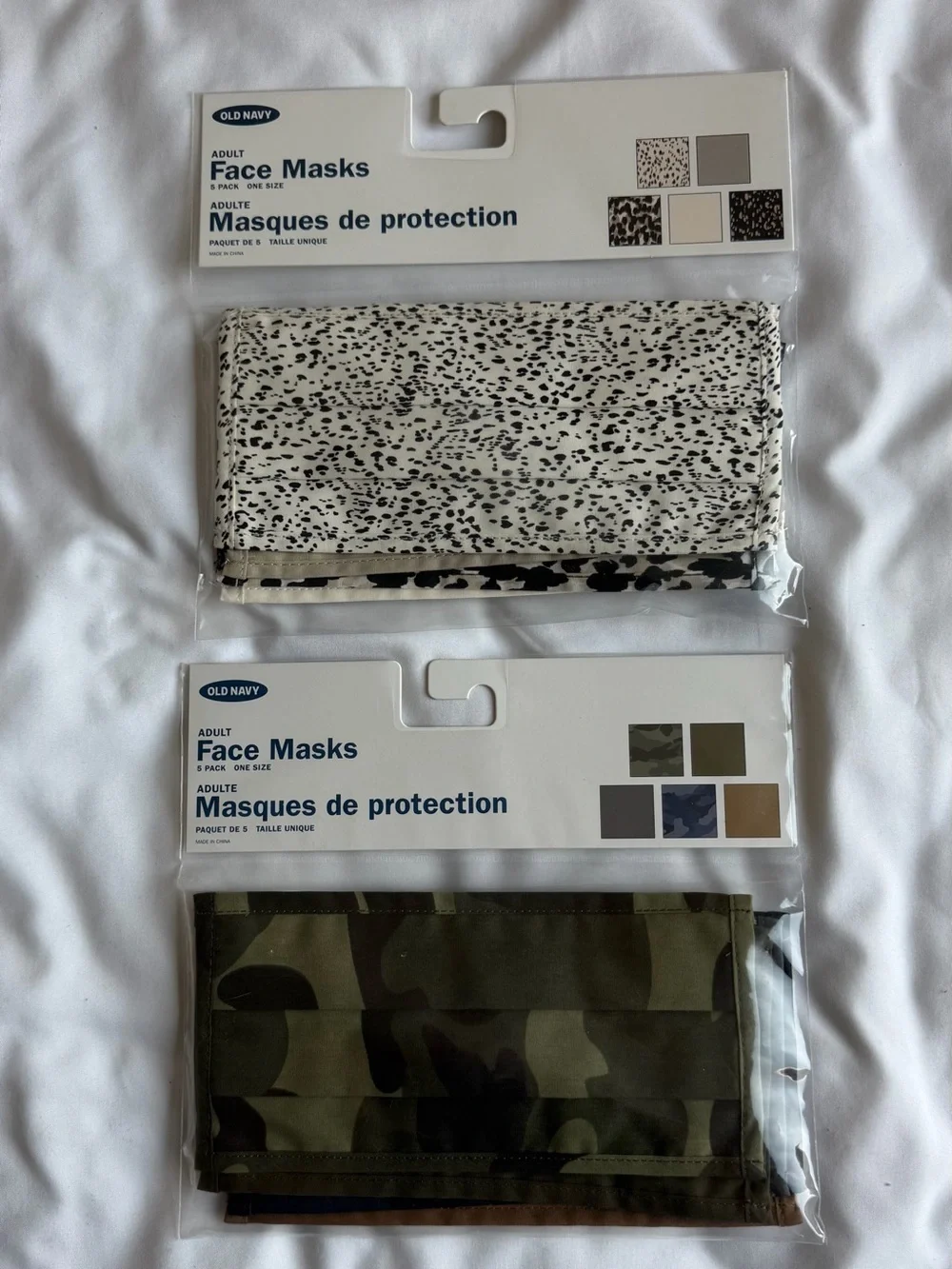 Old Navy Black & White Speckle and Green Camo Adult Face Masks